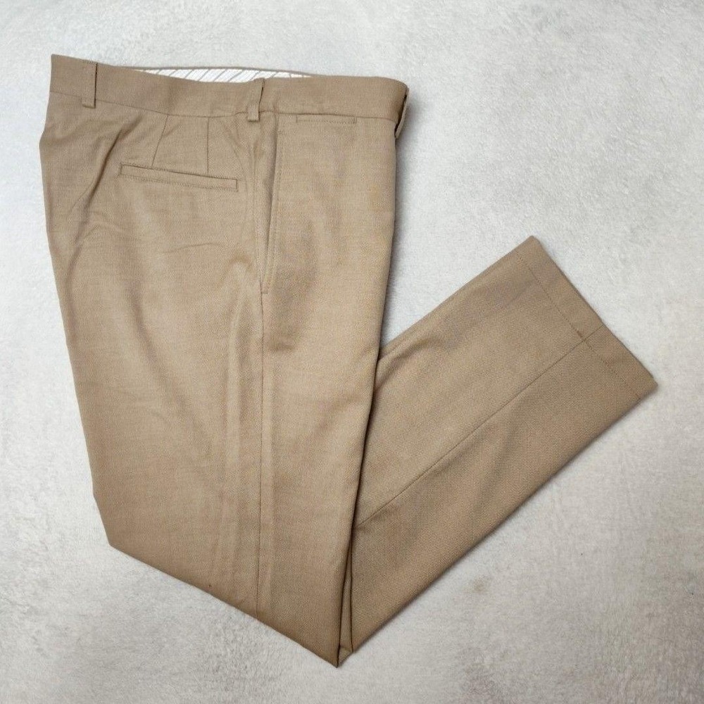 Jack Victor Pants Mens 38x32 Beige‎ Palmer Dress Slacks Cotton Wool Stretch Suit